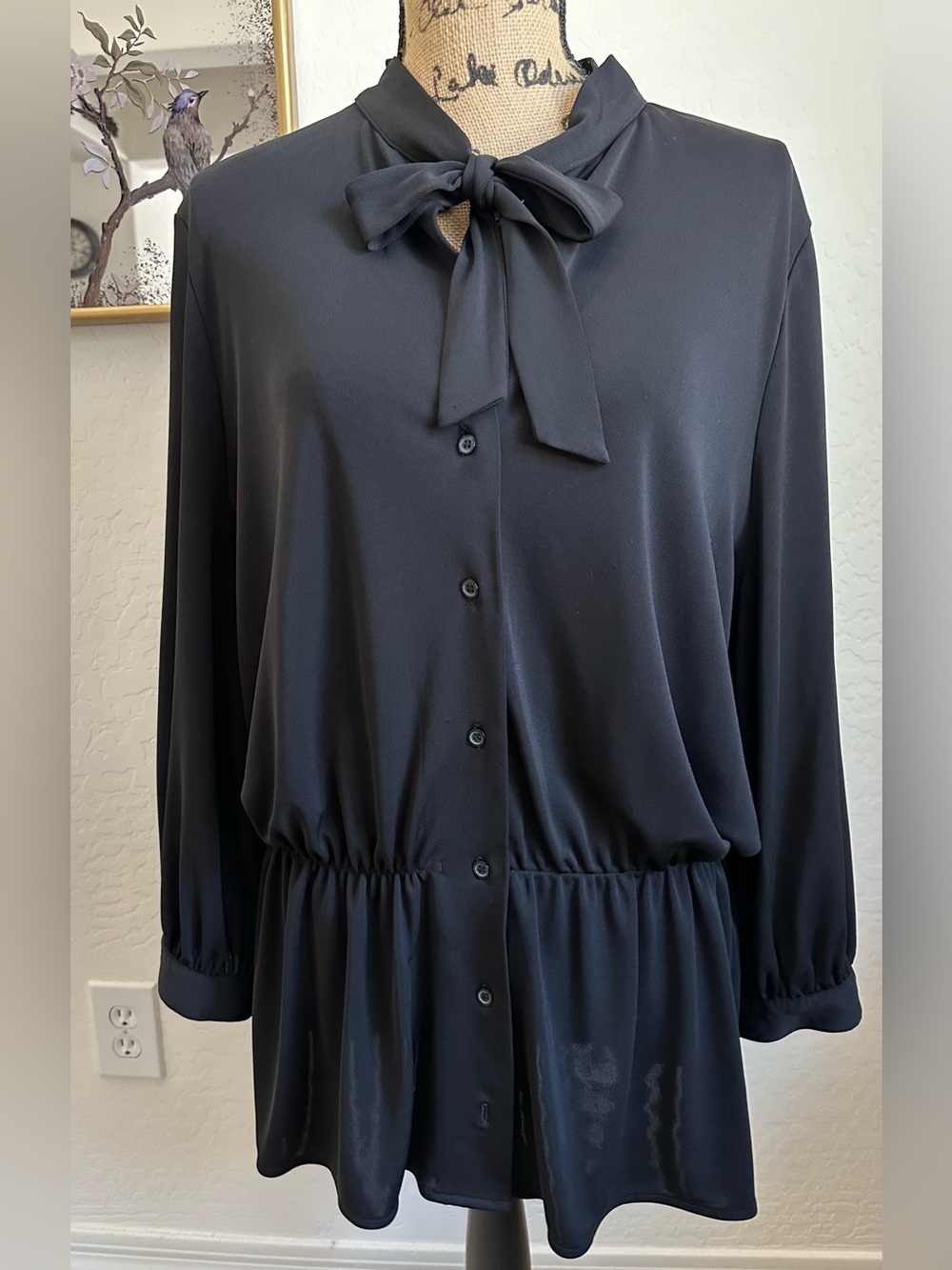 Ann Taylor Black Tie-Neck Button Front Blouse